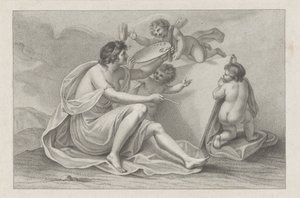 Titeltryk med personificering af maleri Ciprianis principper for tegning (serietitel) Ciprianis rudiments of drawing (serietitel) af Francesco Bartolozzi