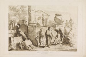 Tobit og begravelsen af ​​de døde Gamle og Nye Testamente til Castiglione (serietitel) af Francesco Bartolozzi