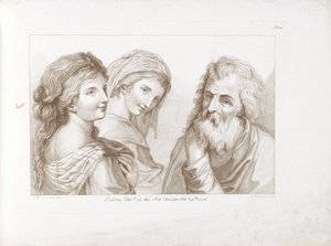 To unge kvinder og en gammel mand Ciprianis rudiments af tegning indgraveret af F Bartolozzi af Francesco Bartolozzi