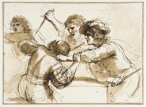 To mænd dræber Amnon, mens en anden flygter af Francesco Bartolozzi