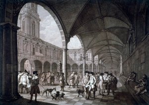 Udsigt over gården i Royal Exchange med købmænd og mæglere, City of London, 1788