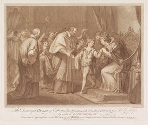 Weduwe van Edward IV staar sin zoon til twee aartsbisschoppen af Enkedronningen af Edward den 4. afsked med hertugen af York til de to ærkebiskopper efter ordre fra Richard den III (titel på objektet) af Francesco Bartolozzi