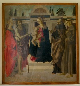 Madonna og barn med Maria Magdalena, Johannes Døberen, Sankt Zenobius og Sankt Frans (tempera på træ)