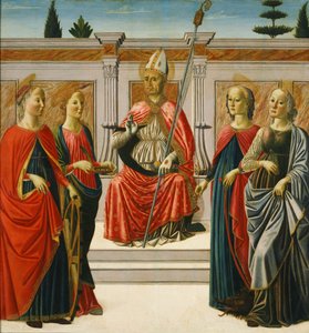 Saint Nicholas og Saints Catherine, Lucy, Margaret og Apollonia af Francesco Botticini