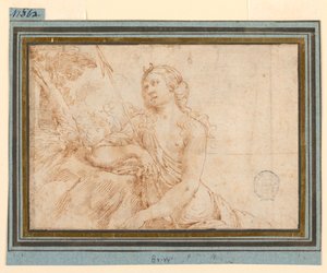 Tegning, Gudinden Diana læner sig op ad et udhæng, begyndelsen af det 17. århundrede af Francesco Brizzi