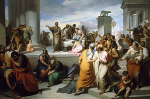 Brutus viser Lucretias lig for folk i Rom af Francesco Coghetti (1804-1875)