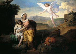 Hagar og Ismael besøgt af engel, ca. 1846, af Francesco Coghetti (1804-1875), olie på lærred, 96x132 cm