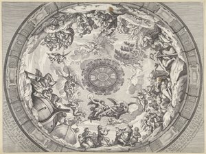 Kuppeludsmykning med gammeltestamentlige figurer og engle Cupola prima di musaico capella del SS.mo Crucifisso (...) (titel på objektet) Kuppeldekorationer i Peterskirken (serietitel) af Francesco Faraone Aquila