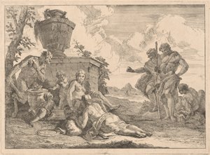 En satyr med en stav og syv andre skikkelser af Francesco Fontebasso
