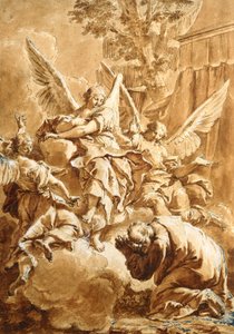 Abraham og de tre engle, ca. 1750 (pen og brunt blæk over sort kridt med rød vask) af Francesco Fontebasso