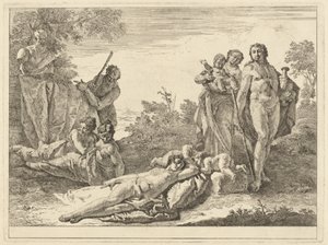 Ni figurer omkring en herm af pan af Francesco Fontebasso
