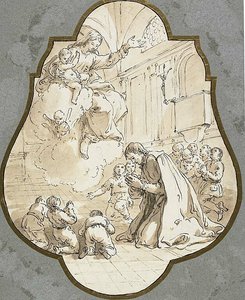 Jomfruen viser sig for Sankt Filippo Neri og hans elever af Francesco Fontebasso