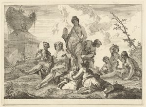 Venus og Vulcan med tre nymfer og tre amoriner af Francesco Fontebasso