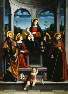 Virgin and Child with Saints Benedict, Justina, Placidus and Scholastica, ca 1515   733632   da       Dänisch Successfully Translated  Original: Saint Cecilia at the Organ, 1620-1629 Translat: Sankt Cecilia ved orglet, 1620-1629 733631 da Dänisch Oversat m