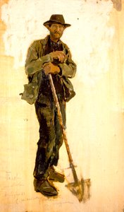 Grøftegraver af Francesco Gioli (1846-1922), olie på panel, 39x22 cm
