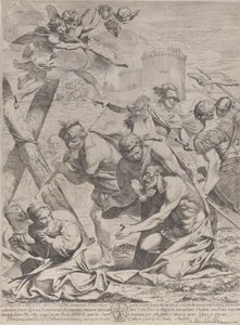 Sankt Andreas beder foran et krucifiks, 1640-70. af Francesco Giovani