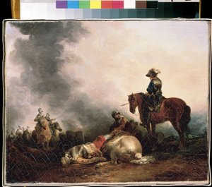 ""Efter slaget"" (Efter slaget) Allegori om krig, en kriger dræber. Maleri af Francesco Giuseppe Casanova (1727-1802) Mikhail Kroshitsky kunstmuseum, Sevastopol (Sevastopol) Ukraine
