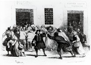 Plyndringen af Bageri med krykker, episode fra Troloved, af Alessandro Manzoni (1785-1873), illustration af Francesco Gonin (1808-1889) 1840-udgaven