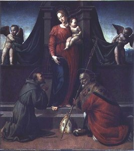 Madonna og barn med St. Francis og St. Zenobius af Francesco Granacci