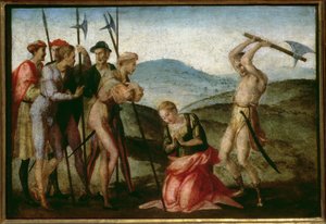 En kvindelig helliges martyrium (panel) af Francesco Granacci