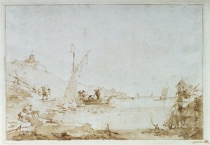 En kystscene, ca. 1770-80 (pen og brun vask med sort kridt på papir) af Francesco Guardi