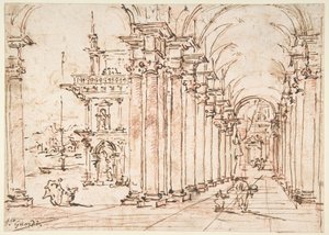 Arkitektonisk capriccio: hvælvet søjlegang i et palads af Francesco Guardi
