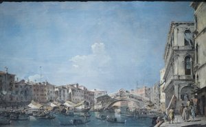 Canal grande ved Rialtobroen, ca. 1780-90 (olie på lærred) af Francesco Guardi