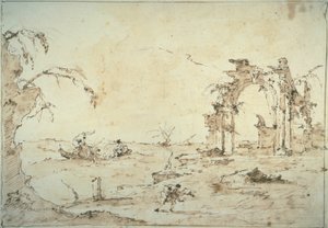 Capriccio med en squall på lagunen af Francesco Guardi