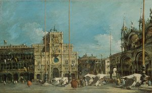 Tysk: Der Uhrturm am Markusplatz Klokketårnet på Markuspladsen af Francesco Guardi