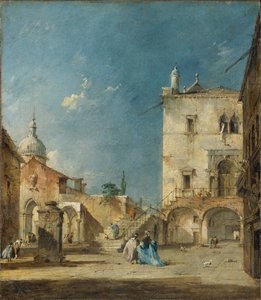 Imaginær udsigt over en venetiansk plads eller Campo, ca. 1780 af Francesco Guardi
