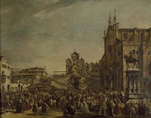 Pave Pius VI velsigner mængden på Campo SS. Giovanni og Paolo, 1700-tallet af Francesco Guardi