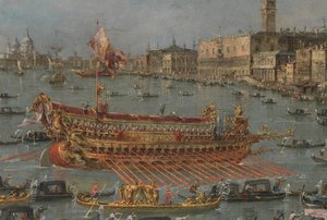 Bucintoro-festivalen i Venedig. Bacino di S. Marco med Bucintoro, Doges State Pram, på Kristi Himmelfartsdag (detaljer), 1780-93 af Francesco Guardi