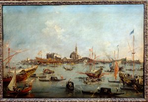 Dogen på Bucentaurus (Bucentoro) i San Nicolo i Venedig på Kristi Himmelfartsdag Dette er sandsynligvis Doge Alvise IV Mocenigo (1763-1778). Maleri af Francesco Guardi (1712-1793) 1775-1780 søn. 0,67x1m