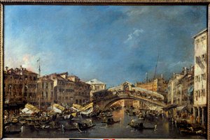 Rialtobroen i Venedig i det 18. århundrede Maleri af Francesco Guardi (1712-1793) 1700-tallet søn. 0,62x0,93 m Toulouse, Musee des Augustins