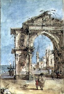 Triumfbue på dæmningen (pen og brunt blæk, vask, akvarel, forhøjet med hvid) af Francesco Guardi