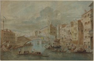 Udsigt over Rialtobroen, Venedig af Francesco Guardi