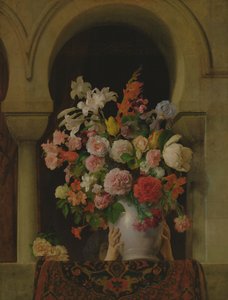 En vase med blomster i et haremsvindue, 1881 af Francesco Hayez