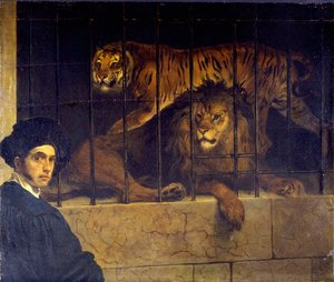 Selvportræt med tiger og løve af Francesco Hayez