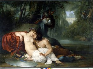 Renauds og Armides kærlighed Illustration af en scene af "La Jerusalem delivree" (La gerusalemme liberata) af Torquato Tasso (kendt som kruset). Den fortryllende Armide omgivet af meget symbolske Amours seduit ved hjælp af sit magiske spejl, ridderen Re af Francesco Hayez