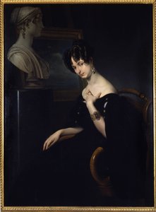 portræt af markisen Cristina Trivulzio, prinsesse af Belgiojoso (Belgien) (1808-1871), italiensk patriot og kvinde med bogstaver, maleri af Francesco Hayez. i Firenze, Italien.