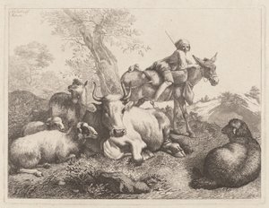 Dreng på et æsel, der våger over en gruppe dyr, 1763. af Francesco Londonio