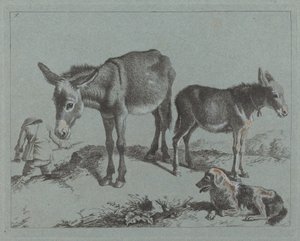 Æsel med sit føl, en hund og en bondemand, 17621763. af Francesco Londonio