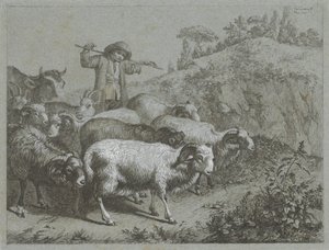 Hyrde med væddere, geder og ko Hyrdescener (serietitel) af Francesco Londonio