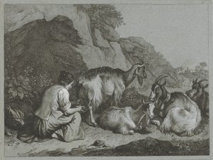 Hyrdinde med flok geder Hyrdescener (serietitel) af Francesco Londonio