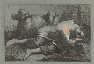 Bondedreng sover i nærheden af to får af Francesco Londonio