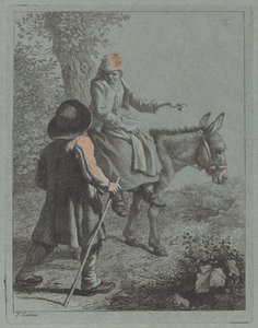 Bondekvinde siddende på et æsel og en bondemand af Francesco Londonio