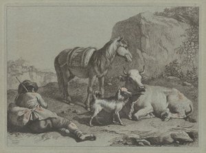 liggende hyrde med en sæk, ca. 1763. af Francesco Londonio