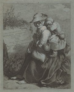 Siddende bondekvinde med sovende barn, 17581759. af Francesco Londonio