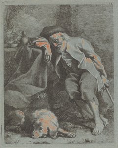Sovende gammel mand med hund, 1759. af Francesco Londonio