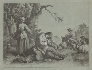Sovende hyrde dreng og kvinde med et barn af Francesco Londonio